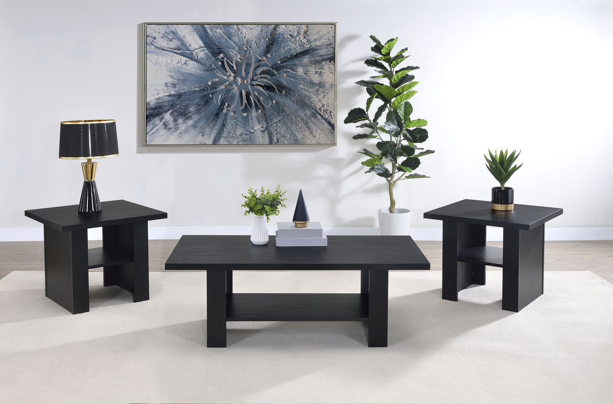 Rodez 3-Piece Coffee Table Set with Lower Shelf - Contemporary Black Coffee Table & 2 End Tables – view 1