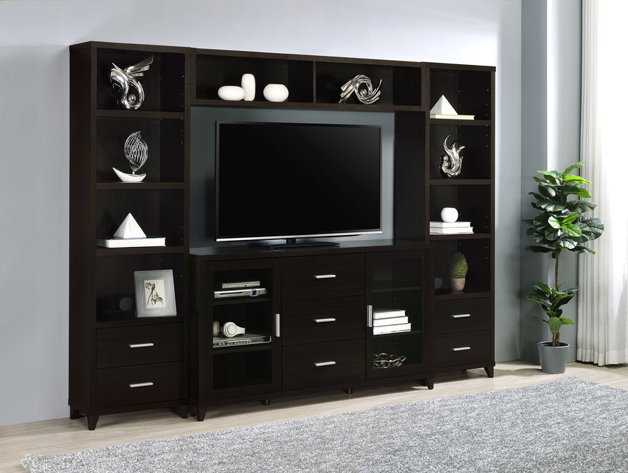 Lewes 60" TV Stand & 4-Piece Entertainment Center - Glass Doors & Media Towers in Cappuccino