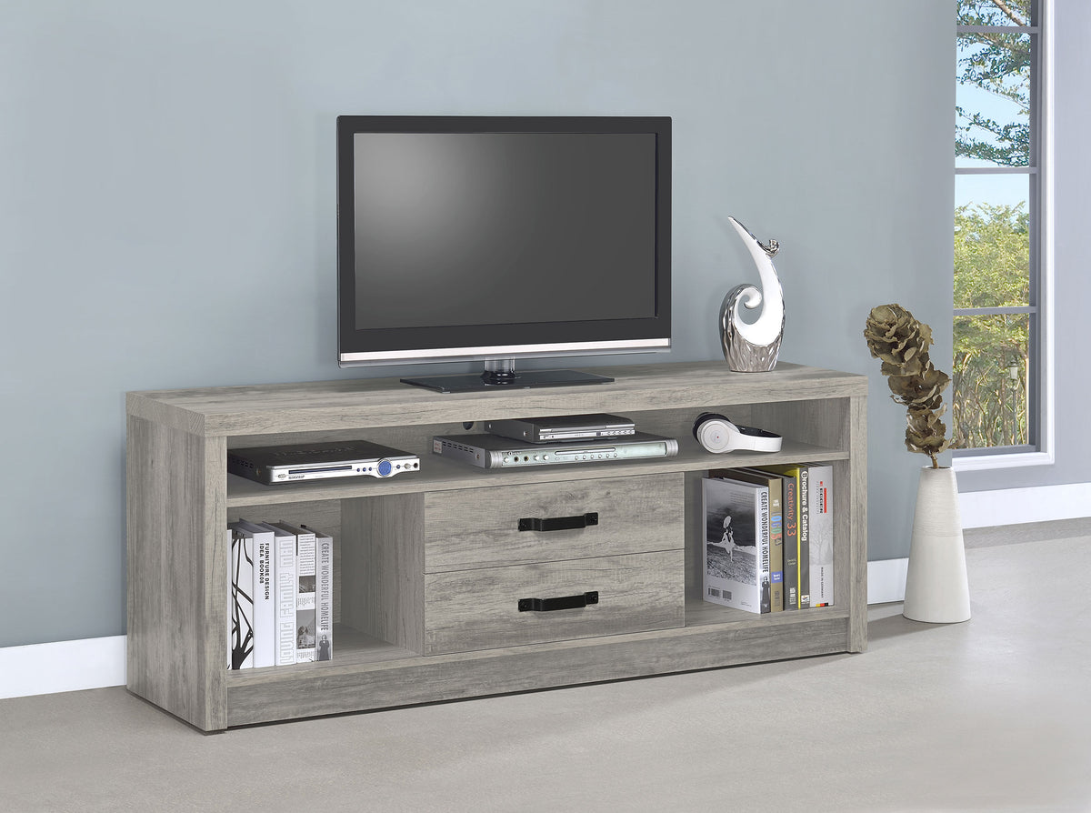 Burke 59" TV Stand & Entertainment Center with Media Towers - Grey Driftwood, Fits TVs up to 65" - lifestyle