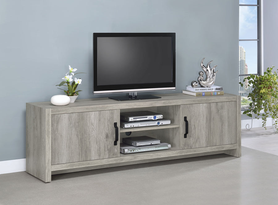 Burke 71" TV Stand with Open Shelving & 2 Cabinets - Grey Driftwood, Fits TVs up to 77"