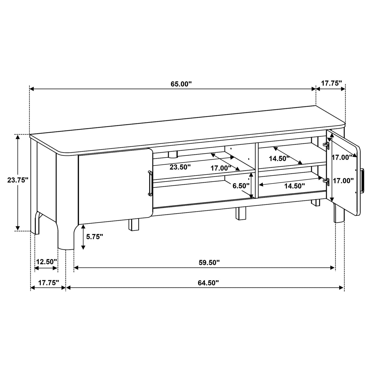 Rowe 65" TV Stand Media Console - Light Knotty Oak with Antique Brass Pulls – view 15