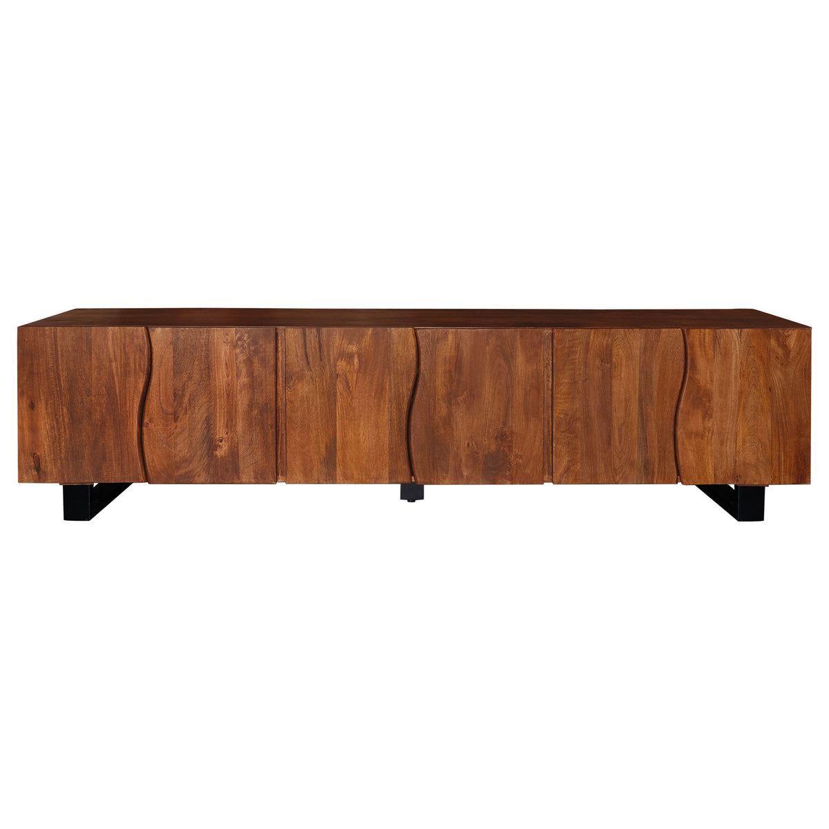 Trask 86" Solid Mango Wood TV Stand - Six-Door Media Console in Mango Brown with Metal Legs – view 4