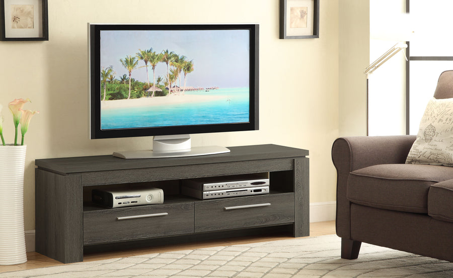 Elkton 59" TV Stand with 2 Drawers & Floating Top - Weathered Grey with Silver Hardware, Fits TVs up to 65"