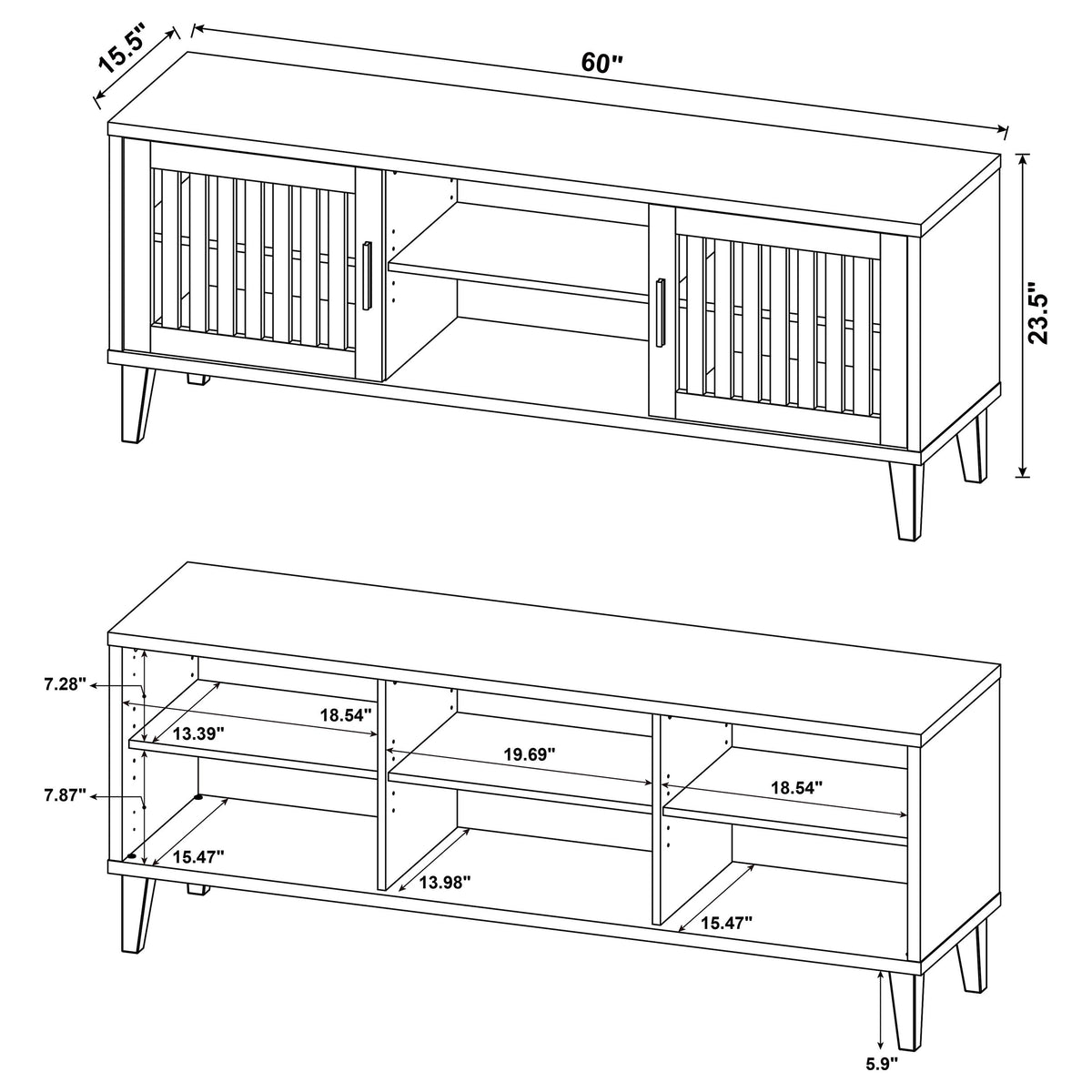 Sedona 60" TV Stand - Slatted 2-Door Media Console in Dark Pine on Wood Legs – view 12