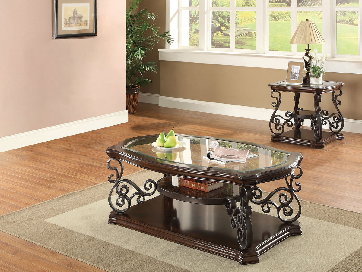 Laney Glass Top Coffee, End & Sofa Tables - 2pcs- Coffee Table + End Table