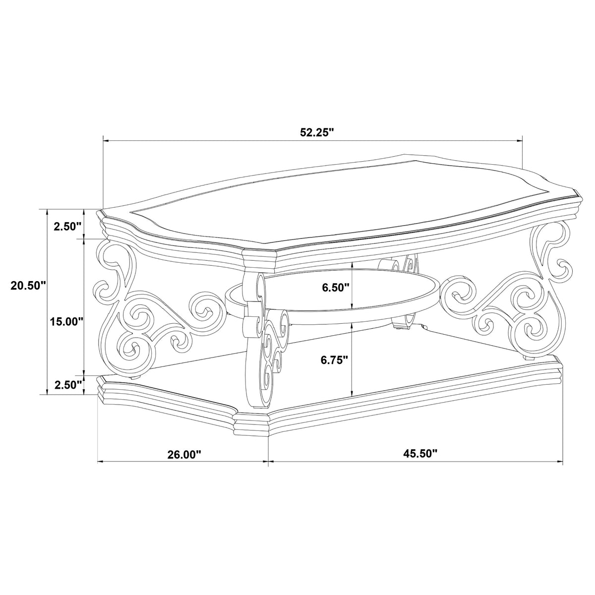 Laney Glass Top Coffee, End & Sofa Tables - Traditional Scrollwork in Dark Merlot & Bronze – view 15