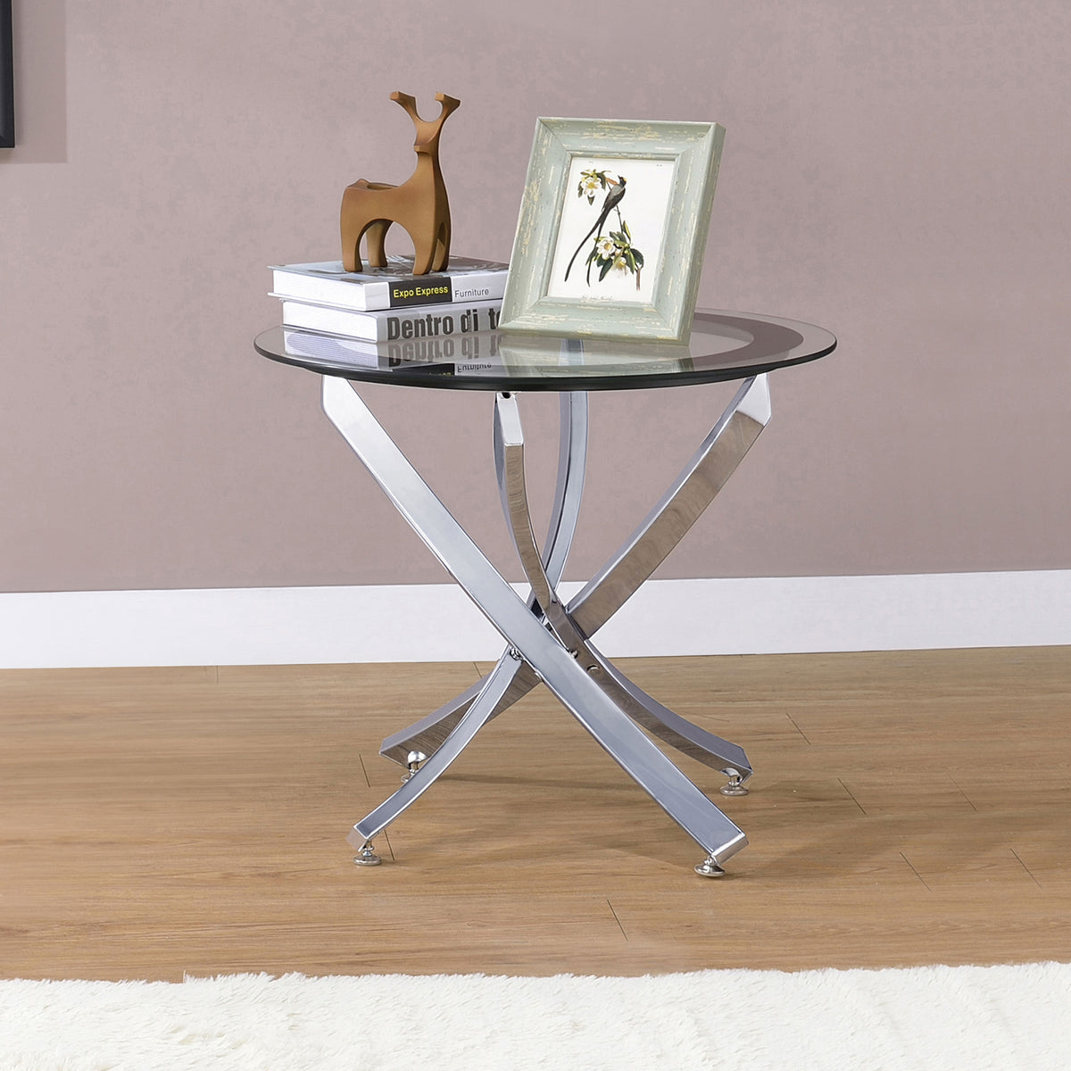 Brooke Round Glass Top Coffee Table & End Table - Crisscross Chrome Base with Black Frame, Table Sets – view 2