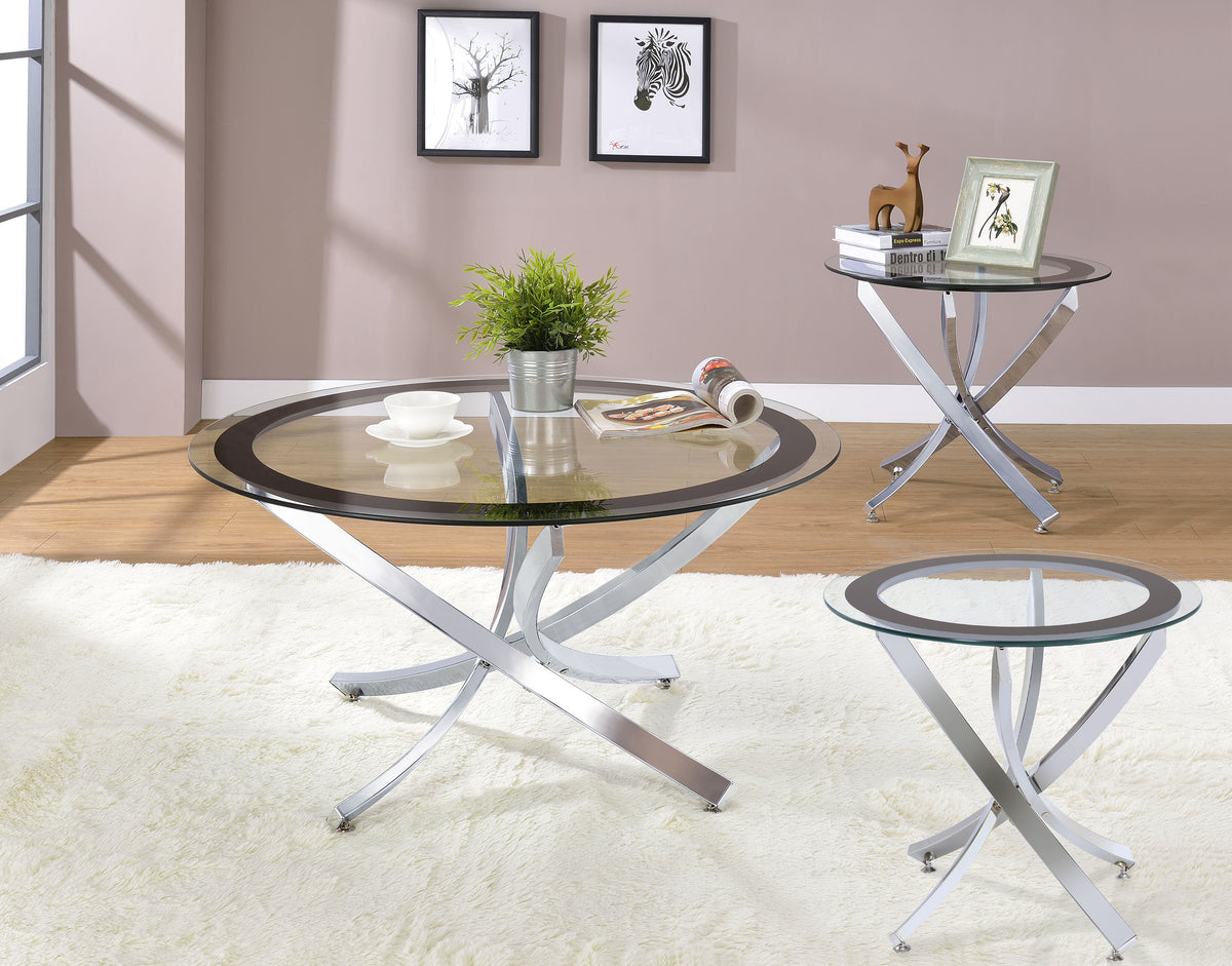 Brooke Round Glass Top Coffee Table & End Table - 3pcs- Coffee Table + 2 End Tables