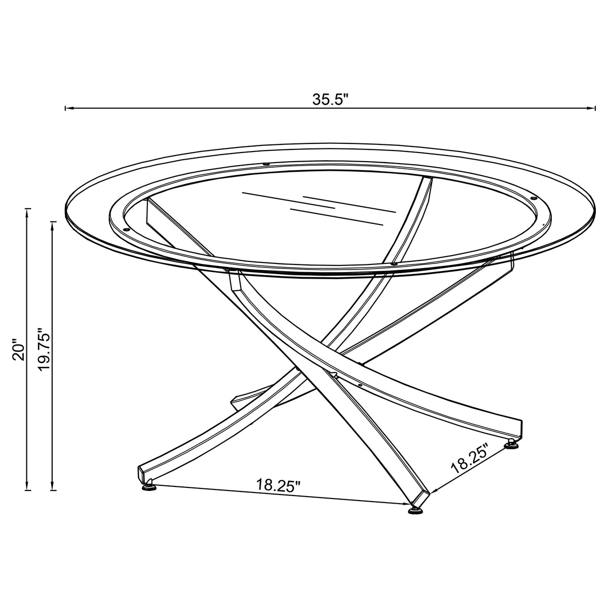 Brooke Round Glass Top Coffee Table & End Table - Crisscross Chrome Base with Black Frame, Table Sets – view 7
