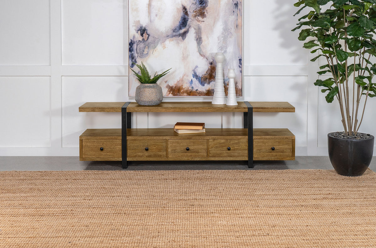 Otto 70" Mango Wood TV Stand with 5 Drawers - Rustic Brown with Gunmetal Legs – view 1