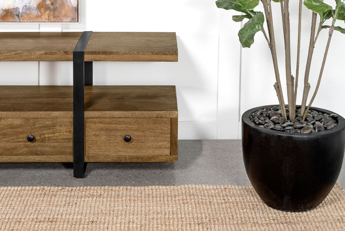 Otto 70" Mango Wood TV Stand with 5 Drawers - Rustic Brown with Gunmetal Legs – view 13