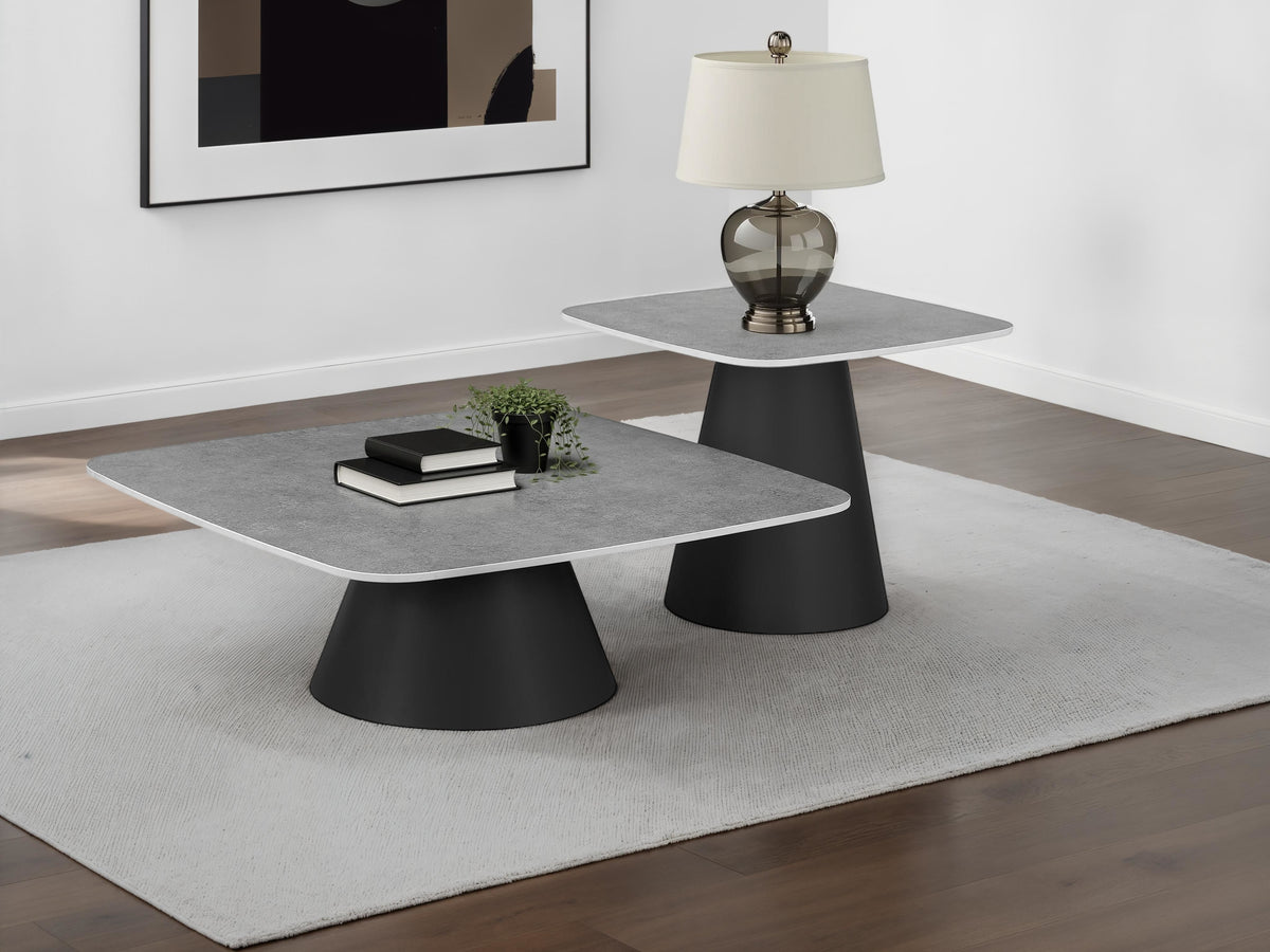 Eason 2-Piece Nesting Coffee Table Set - Concrete-Look Tops on Black Conical Bases – view 1