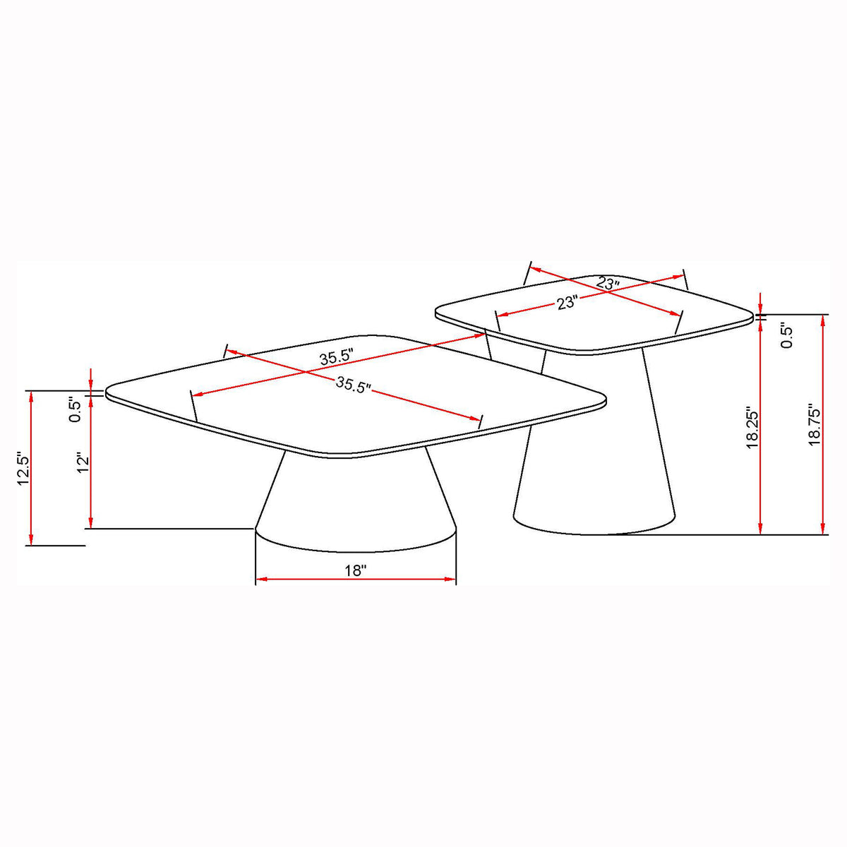 Eason 2-Piece Nesting Coffee Table Set - Concrete-Look Tops on Black Conical Bases – view 10
