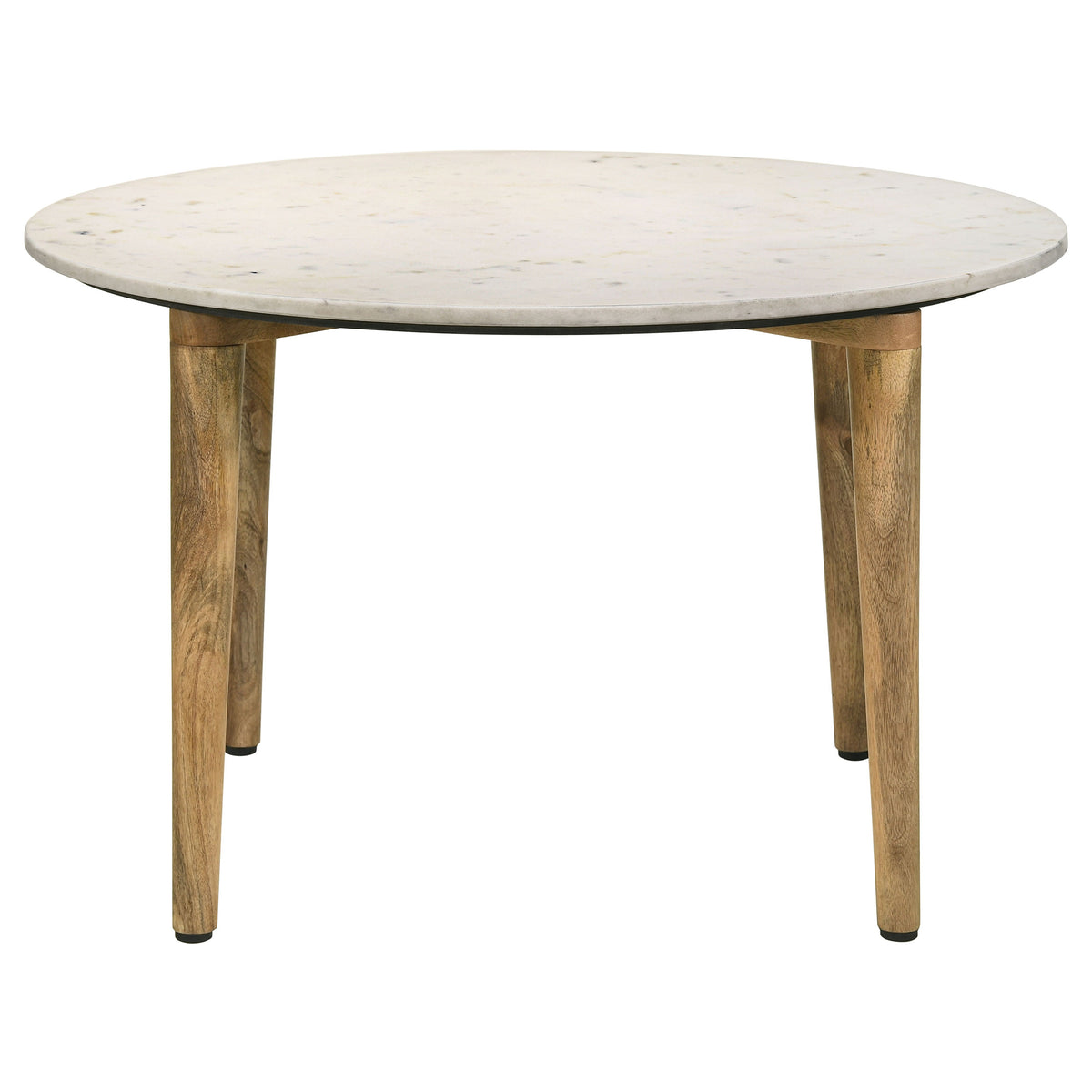 Aldis Round Marble Top Coffee & End Table - White Marble on Natural Mango Wood Tapered Legs – view 6