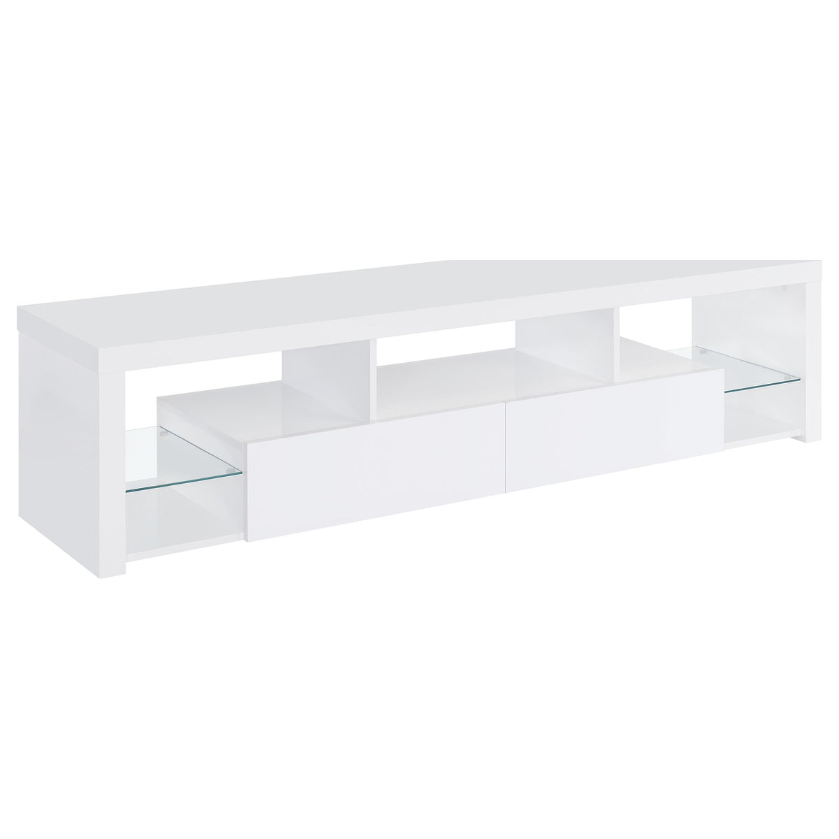 Jude 71" TV Stand & Entertainment Center with Media Towers - High Gloss White with Glass Shelves – view 7