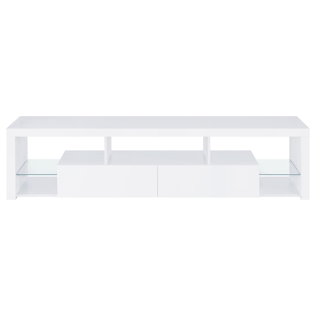 Jude 71" TV Stand & Entertainment Center with Media Towers - High Gloss White with Glass Shelves – view 9