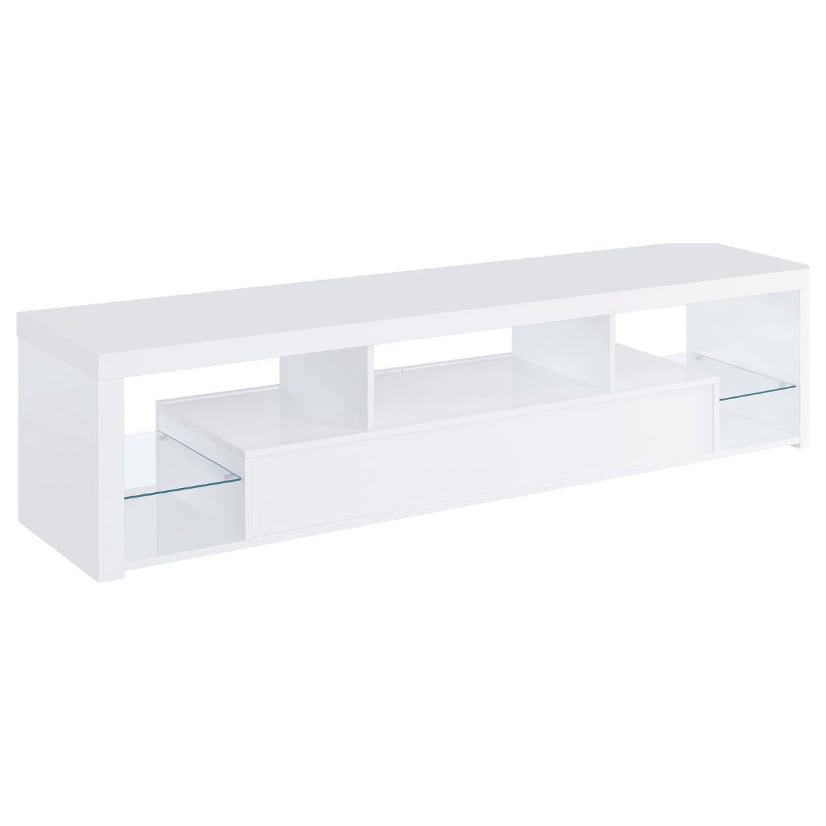Jude 71" TV Stand & Entertainment Center with Media Towers - High Gloss White with Glass Shelves – view 11