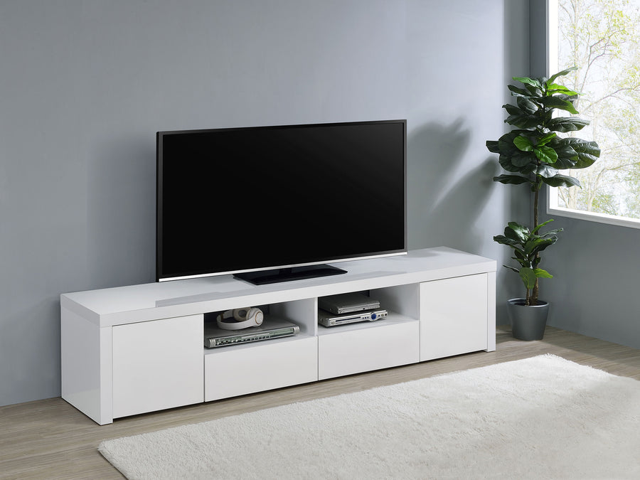 Jude 79" Low-Profile TV Stand - High Gloss White with Soft-Close Drawers, Fits TVs up to 85"