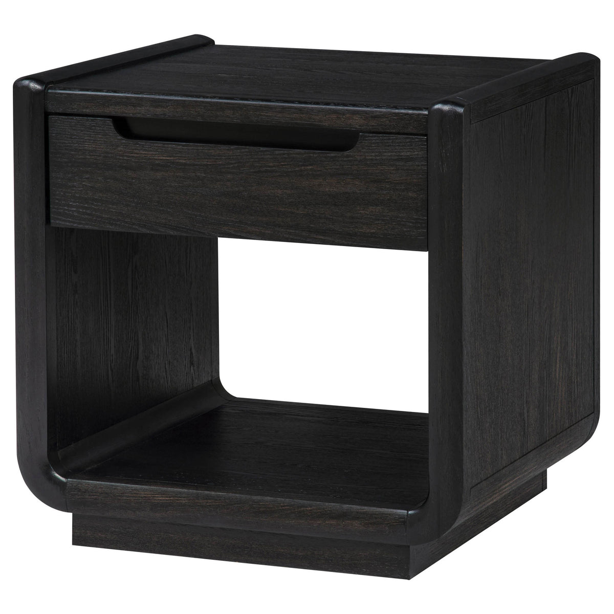 Leandro Coffee Table, End Table & Sofa Console - Burnished Black Ash with Drawers & Open Shelves – view 17