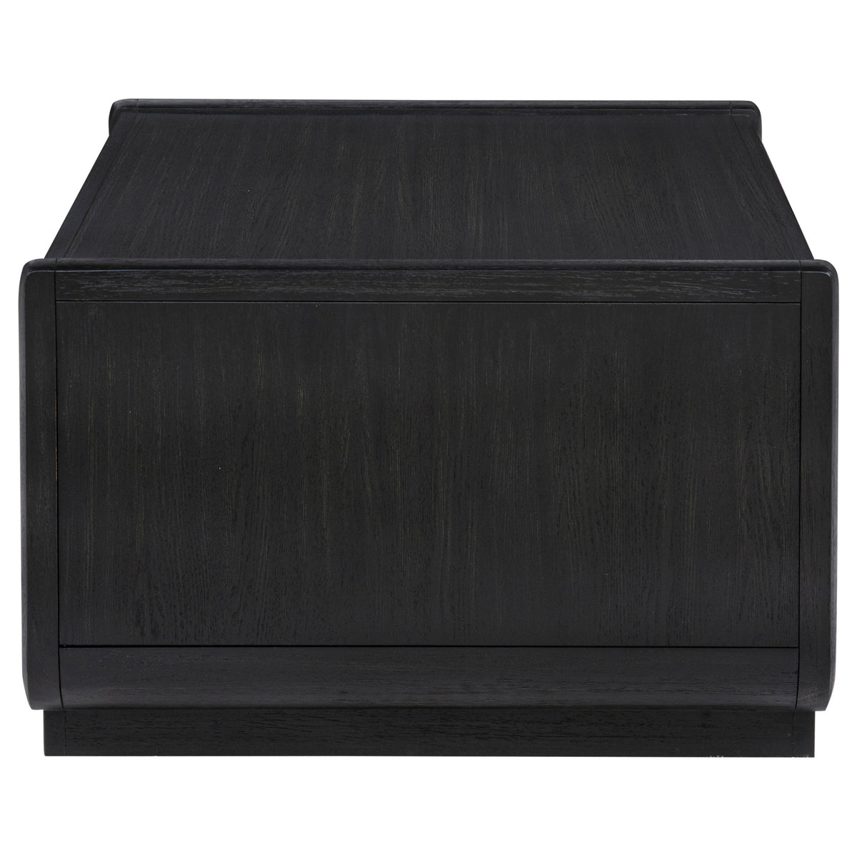 Leandro Coffee Table, End Table & Sofa Console - Burnished Black Ash with Drawers & Open Shelves – view 13