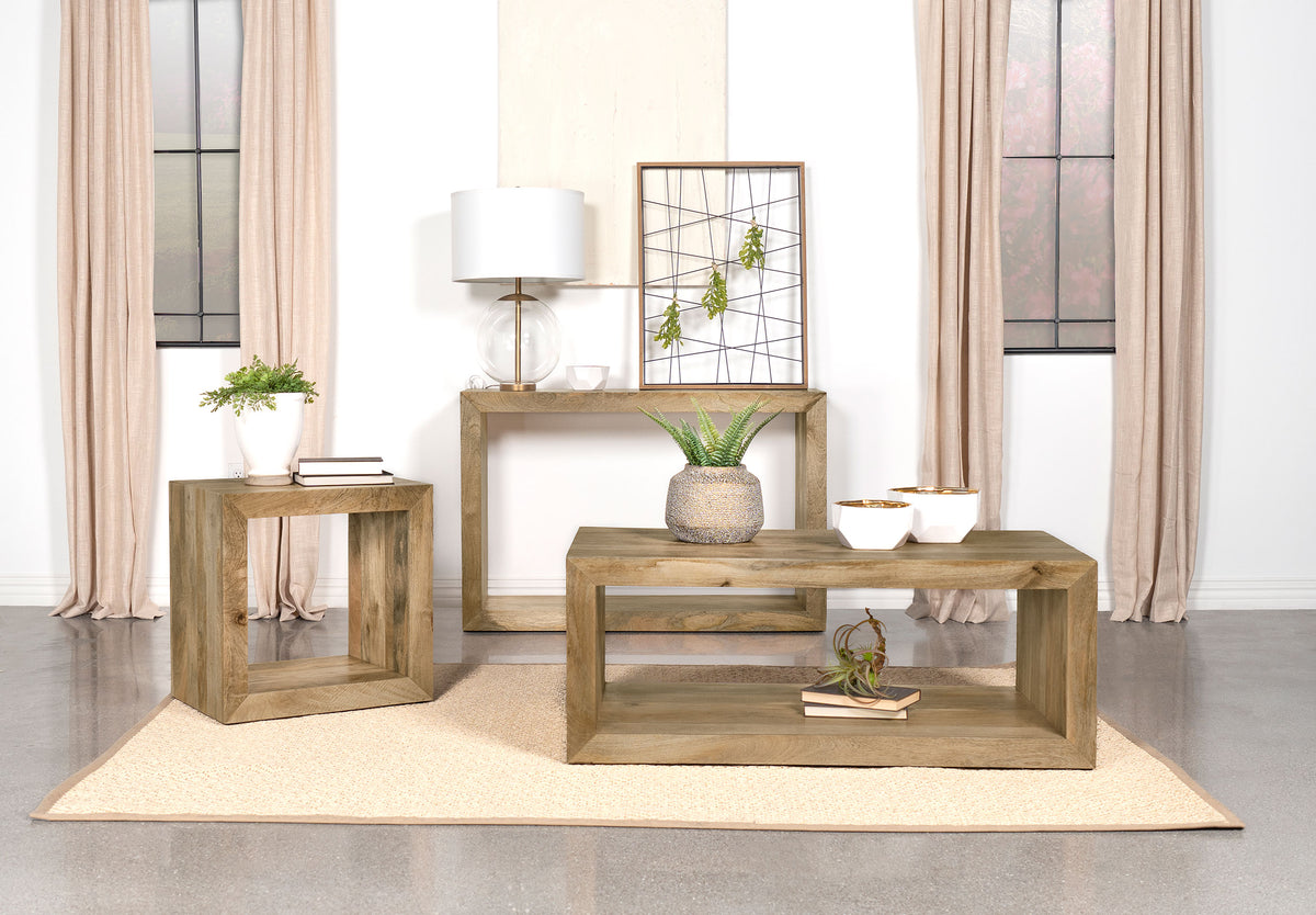 Benton Solid Mango Wood Coffee, End & Console Tables - Rustic Open-Shelf Design in Natural – view 16
