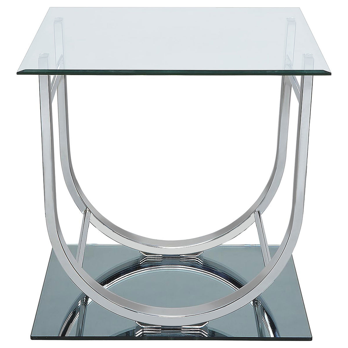 Danville Glass Top Coffee, End & Console Tables - Mirrored Base with Curved Chrome Frame – view 14