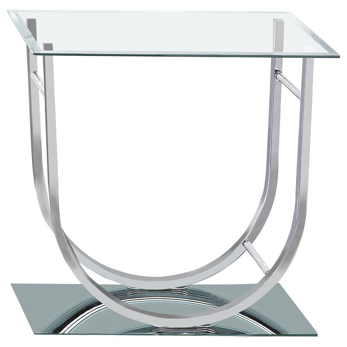 Danville Glass Top Coffee, End & Console Tables - Mirrored Base with Curved Chrome Frame – view 15