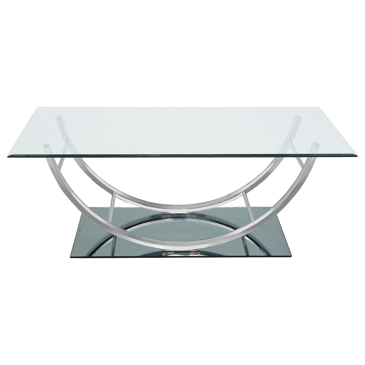 Danville Glass Top Coffee, End & Console Tables - Mirrored Base with Curved Chrome Frame – view 9