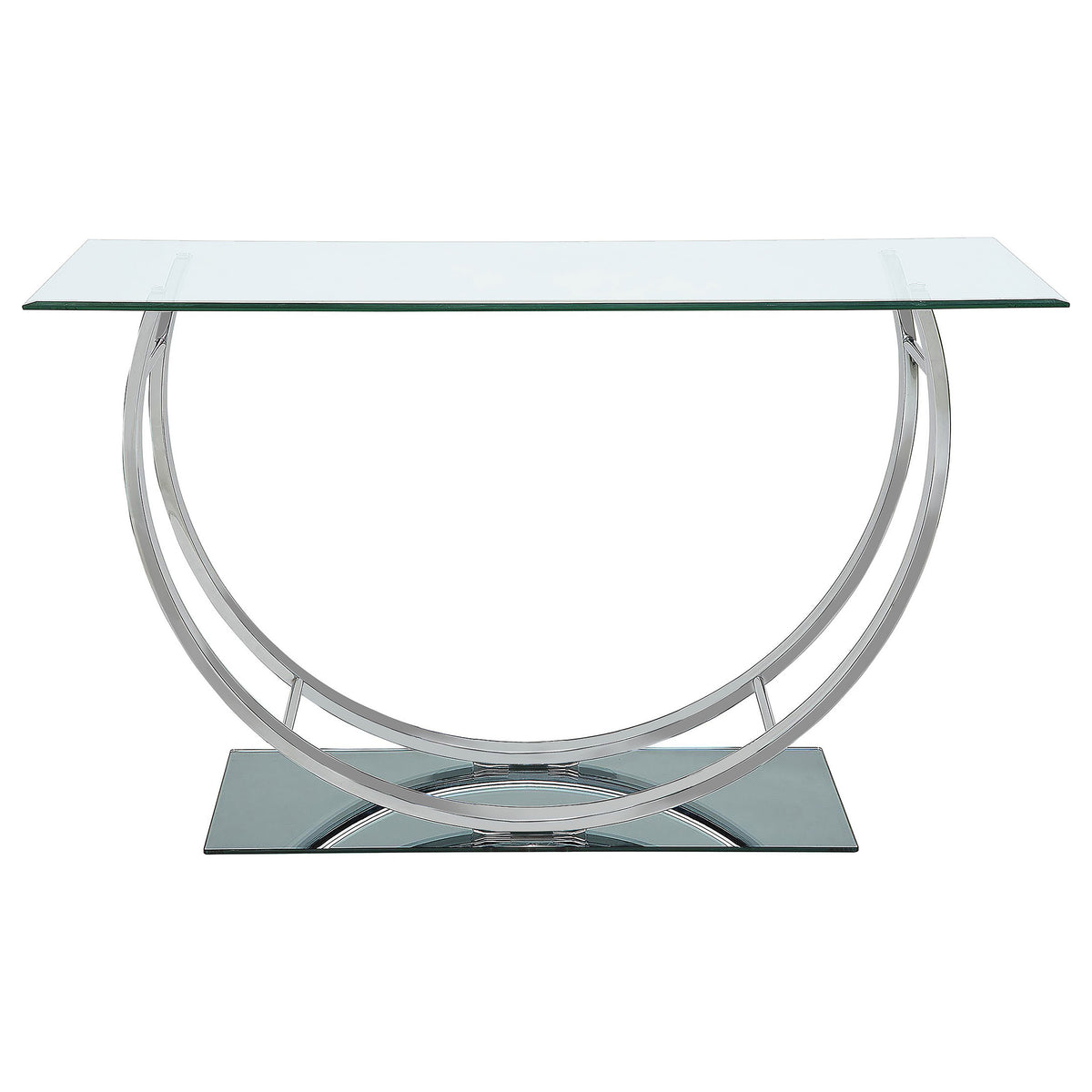 Danville Glass Top Coffee, End & Console Tables - Mirrored Base with Curved Chrome Frame – view 19