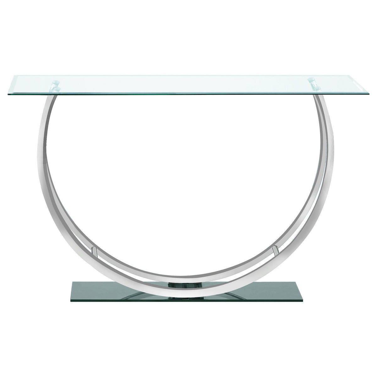 Danville Glass Top Coffee, End & Console Tables - Mirrored Base with Curved Chrome Frame – view 20