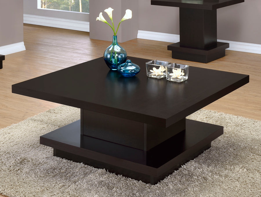 Reston Square Coffee Table, End Table & Console - Tiered Contemporary Design in Cappuccino