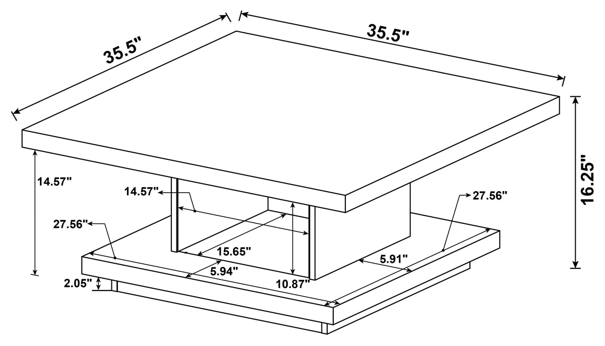 Reston Square Coffee Table, End Table & Console - Tiered Contemporary Design in Cappuccino – view 13