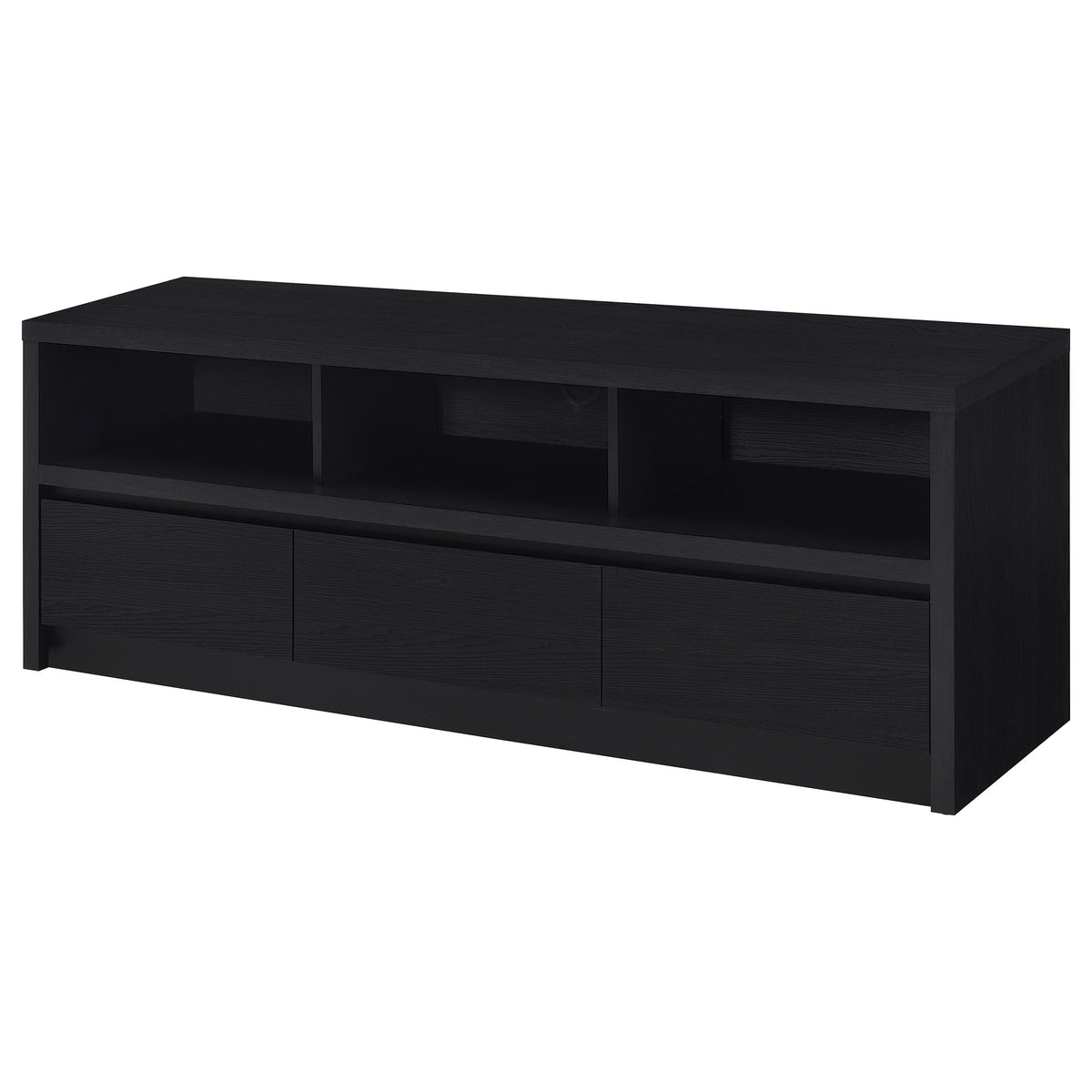 Rutland 59" TV Stand - 3-Drawer Media Console with Open Shelves & Cord Management in Black β view 5