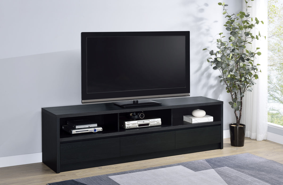 Rutland 78" TV Stand with 3 Drawers - Modern Black Media Console with Open Shelves – view 1