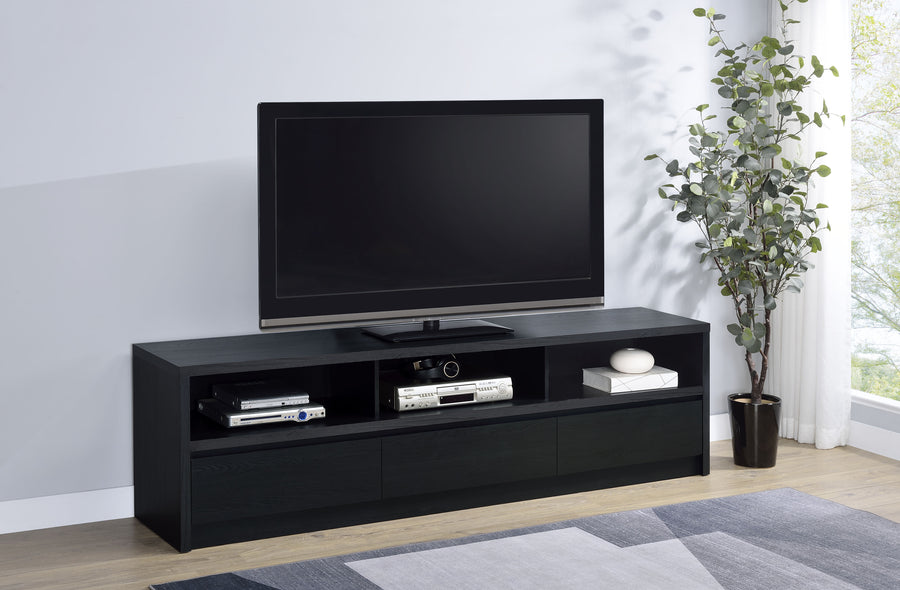 Rutland 78" TV Stand with 3 Drawers - Modern Black Media Console with Open Shelves