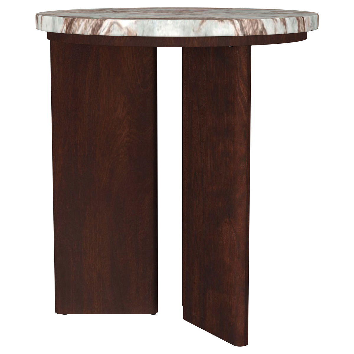 Jenna Round Marble Top Coffee Table & End Table Sets - Solid Mango Wood Angular Legs in Brown – view 9