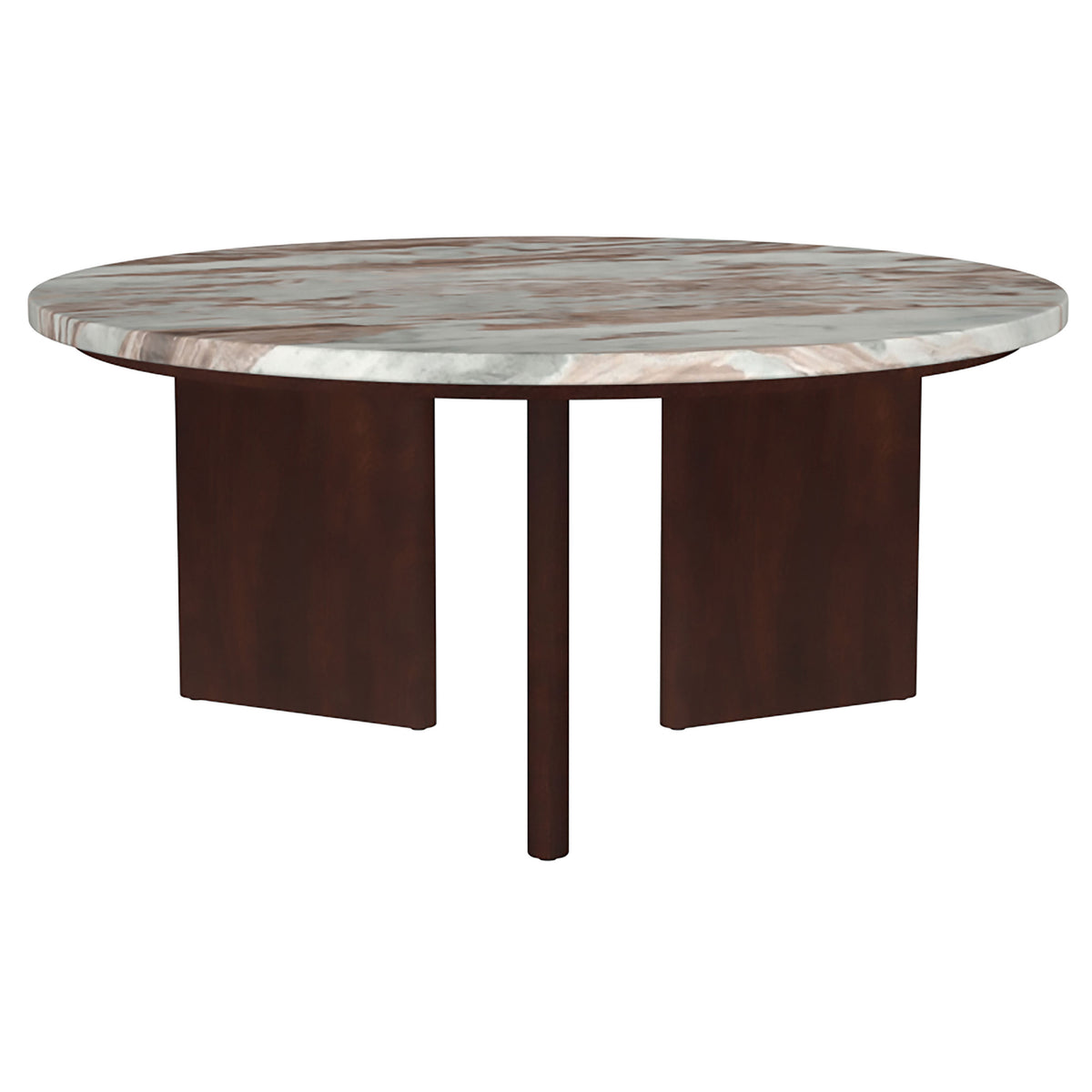 Jenna Round Marble Top Coffee Table & End Table Sets - Solid Mango Wood Angular Legs in Brown – view 5