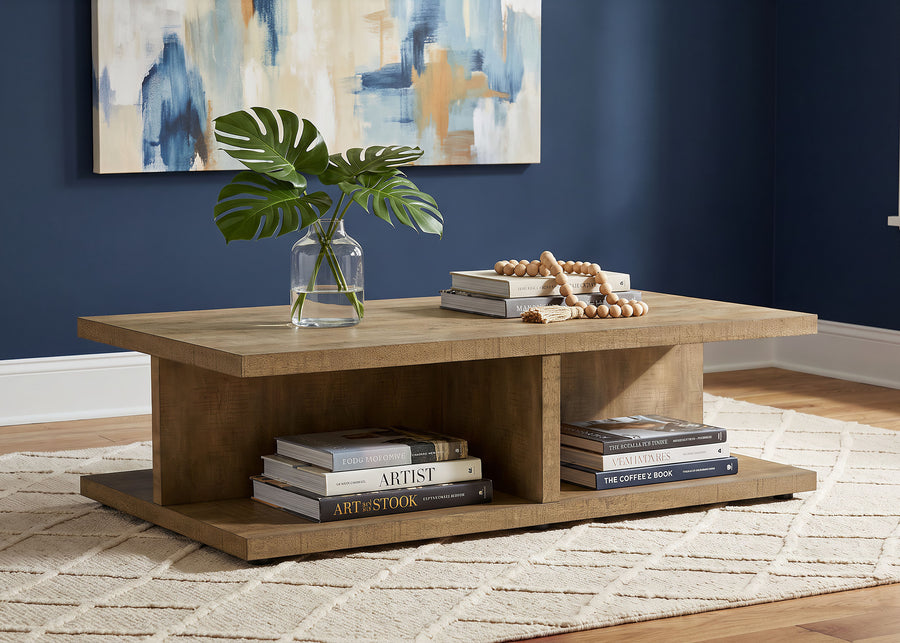Cortona Square Coffee Table & End Table Sets - Open Cube Storage in Rustic Mango Finish