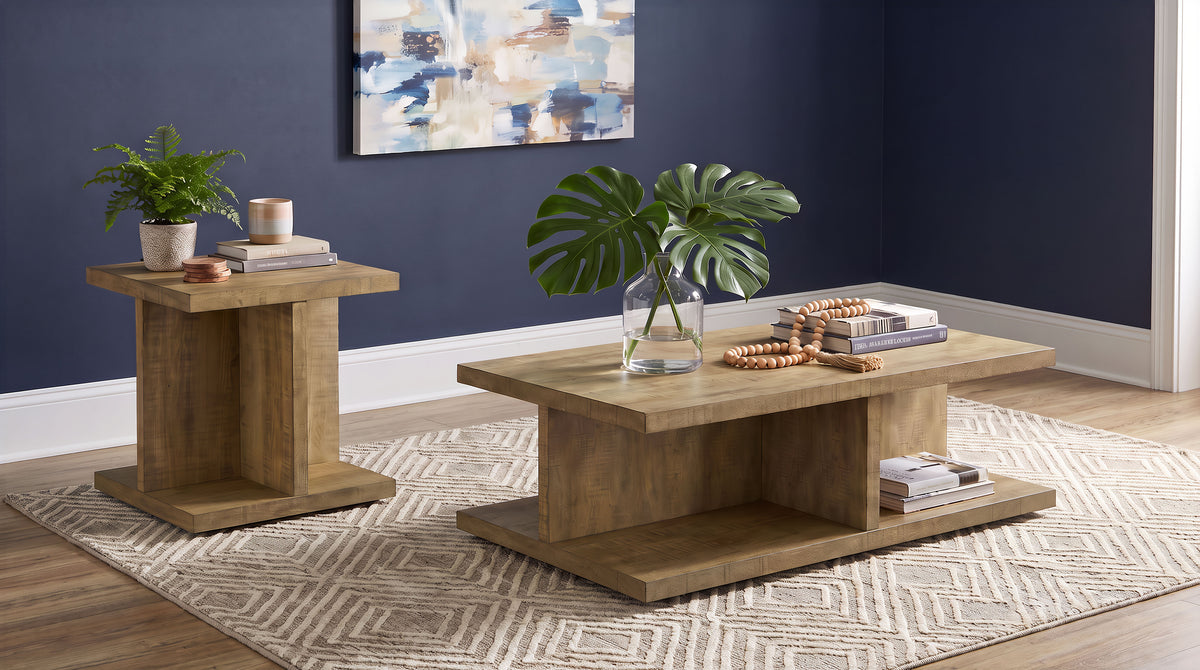 Cortona Square Coffee Table & End Table Sets - Open Cube Storage in Rustic Mango Finish – view 11