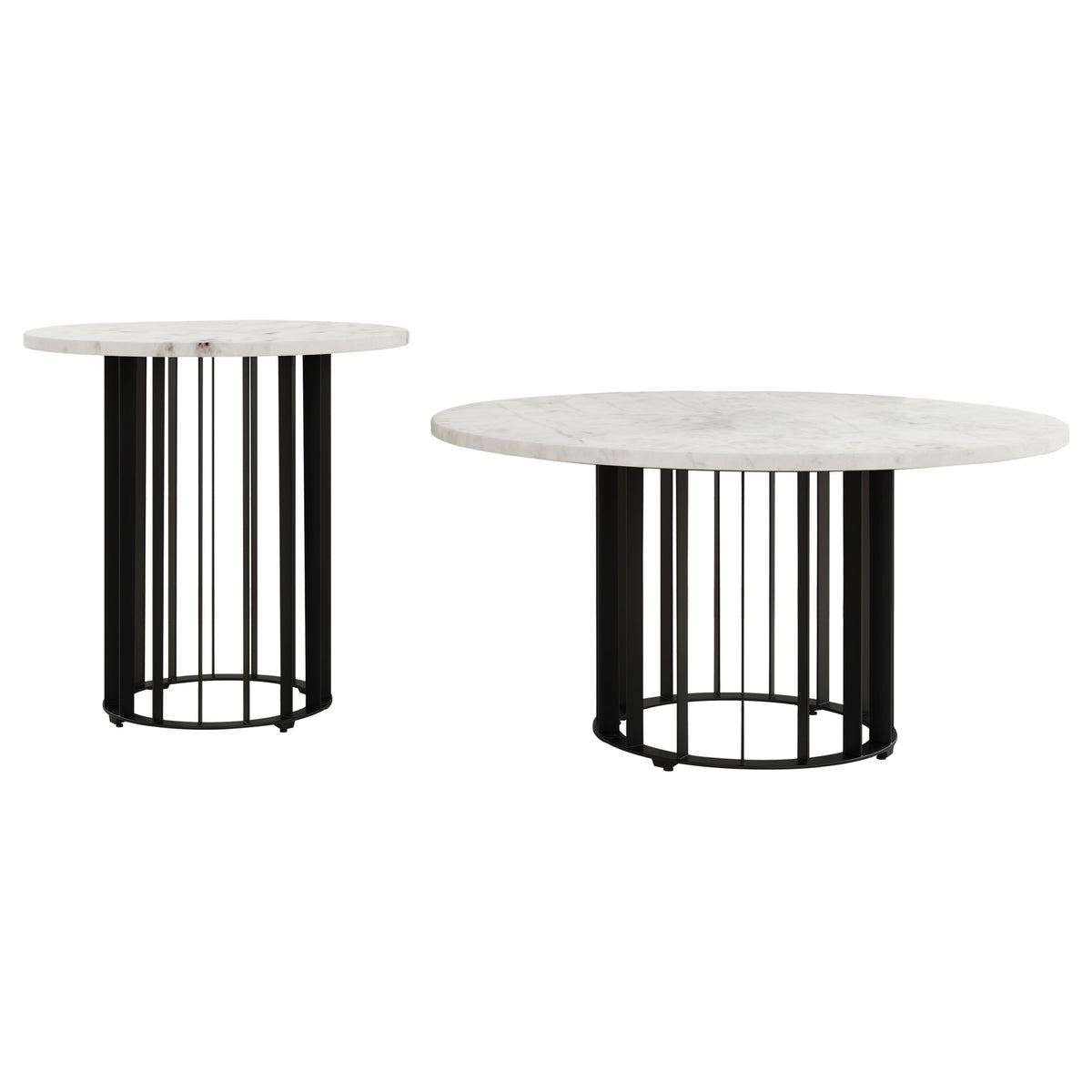 Haven Round Marble Coffee Table & End Table - Genuine White Marble on Black Iron Rod Base – view 17