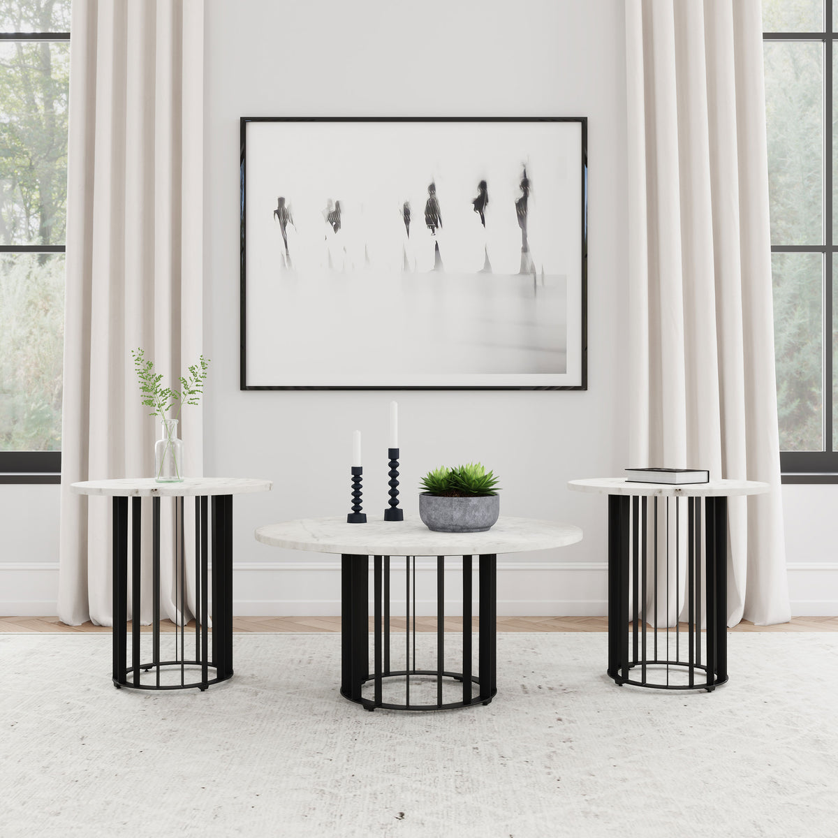 Haven Round Marble Coffee Table & End Table - 3pcs- Coffee Table + 2 End Tables