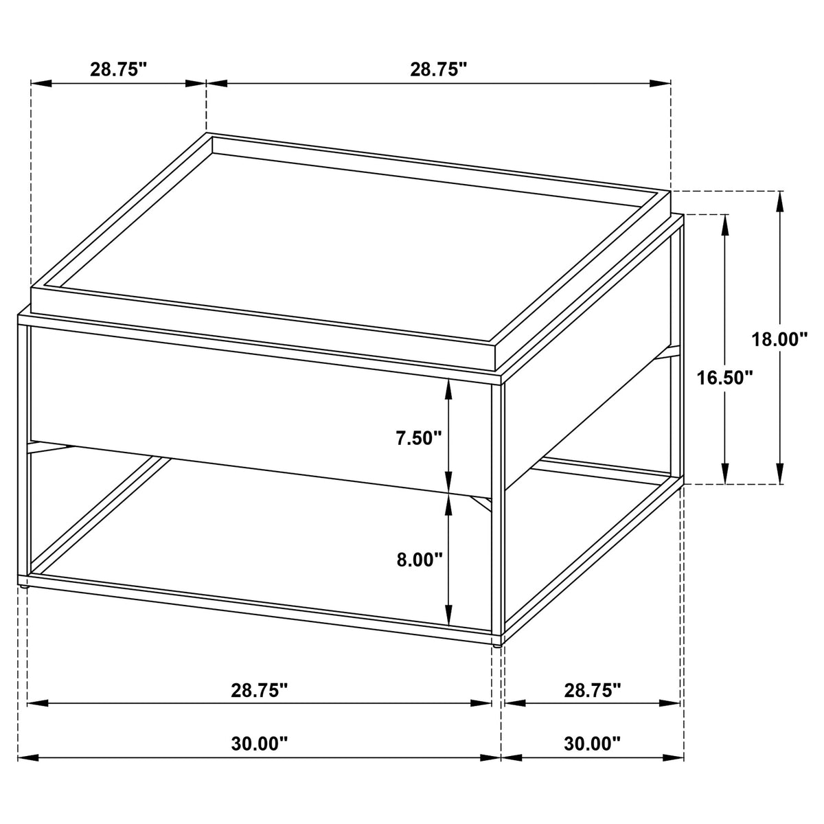 Fulton 30" Square Solid Mango Wood Coffee Table with Hidden Storage - Dark Brown & Black Iron – view 6