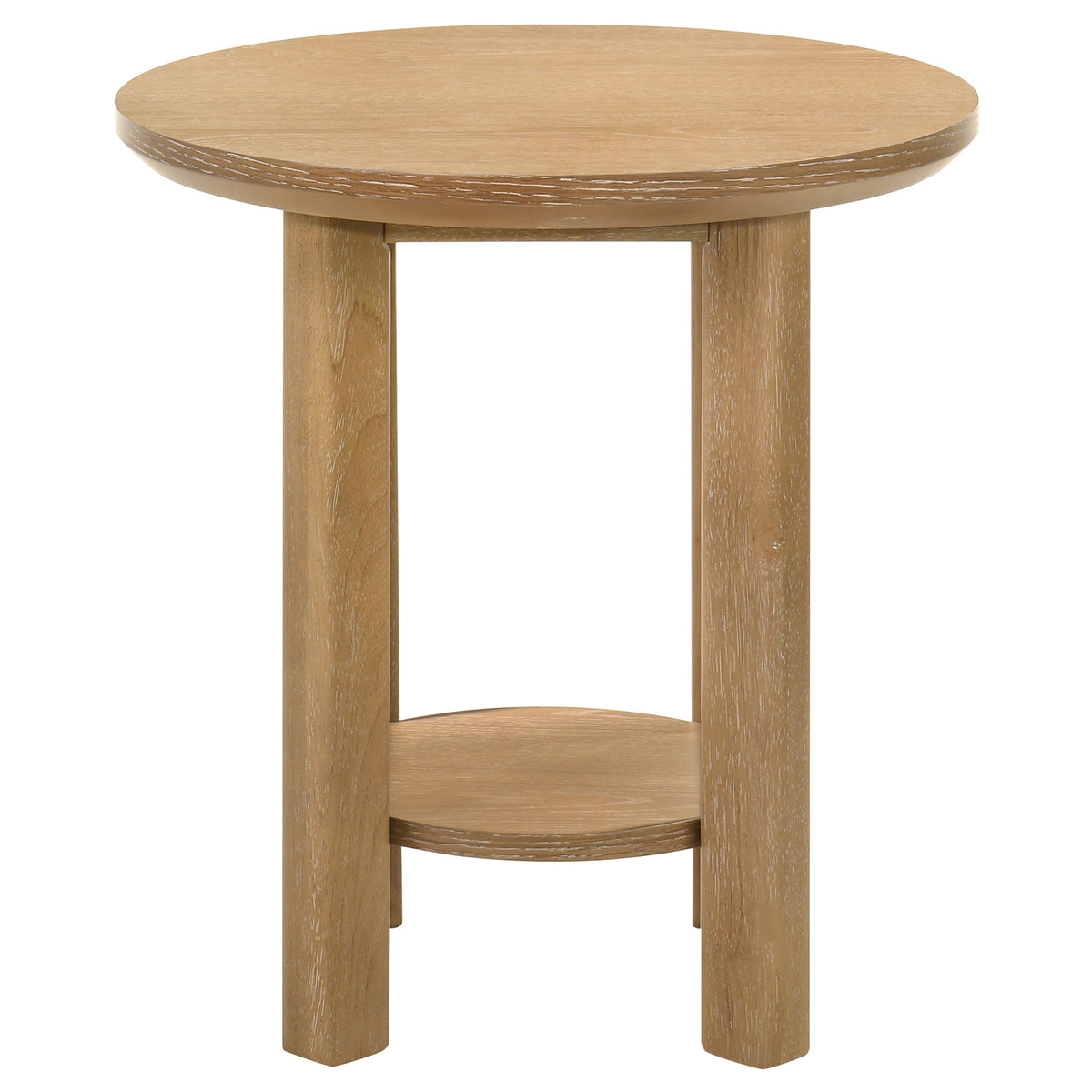 Ottowa Round Coffee Table & End Table - Light Oak with Cylindrical Legs & Lower Shelf – view 15