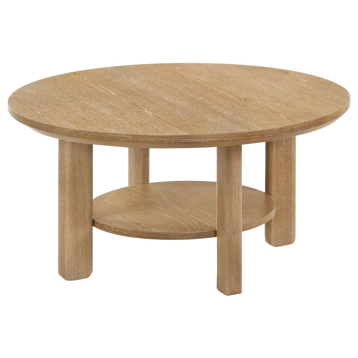 Ottowa Round Coffee Table & End Table - Light Oak with Cylindrical Legs & Lower Shelf – view 8