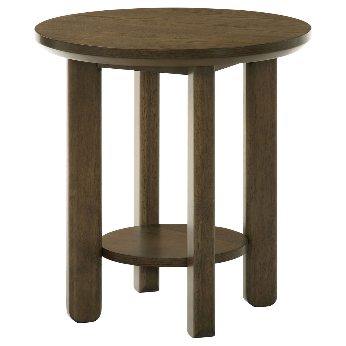 Ottowa Round Wood Coffee Table, End Table & Sets - Sculpted Cylinder Legs with Shelf in Brown Oak – view 16