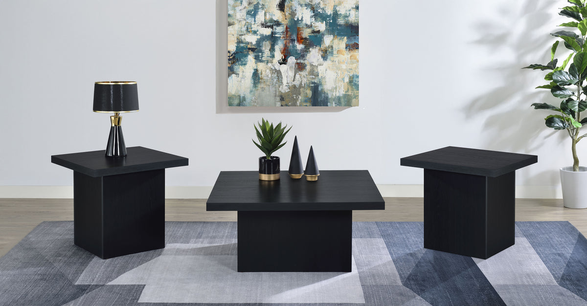 Devar Square Cocktail Coffee Table & End Table Sets - 3pcs- Coffee Table + 2 End Tables