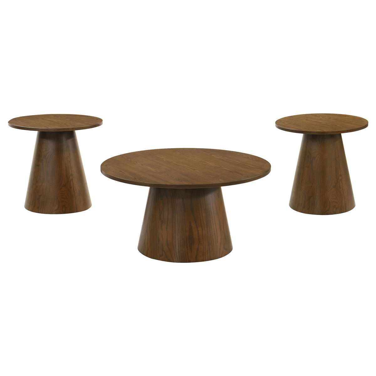 Franklin Round Pedestal Coffee Table & End Table - 3pcs- Coffee Table + 2 End Tables