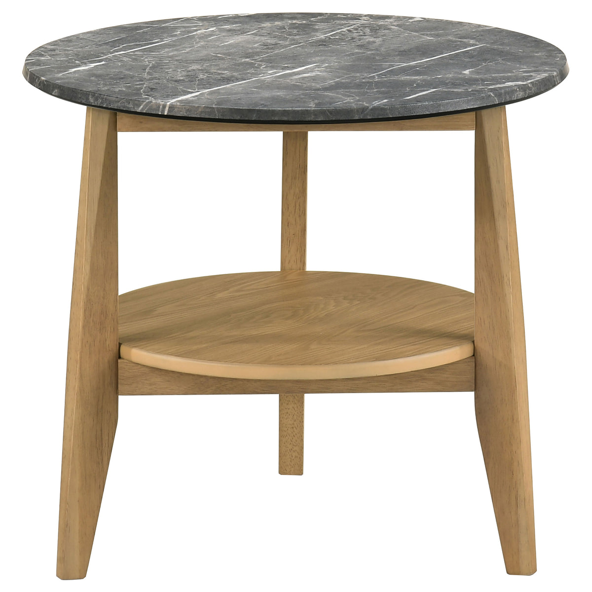 Bradley Round SmartTop Coffee & End Table with Shelf - Mid-Century Grey and Natural Ash – view 13