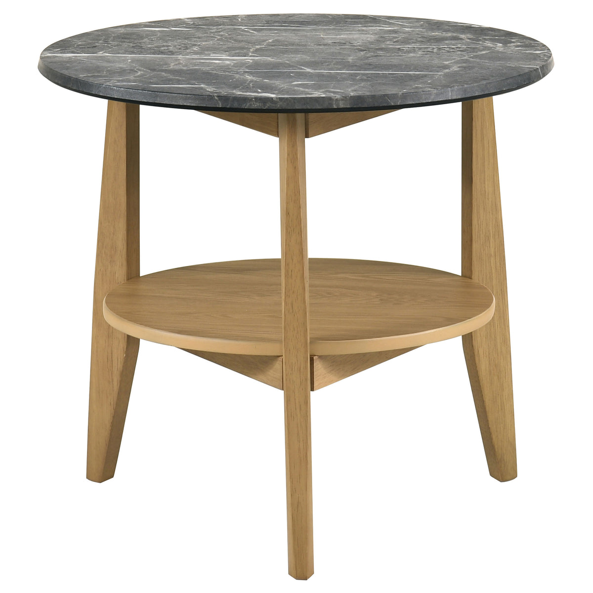 Bradley Round SmartTop Coffee & End Table with Shelf - Mid-Century Grey and Natural Ash – view 20
