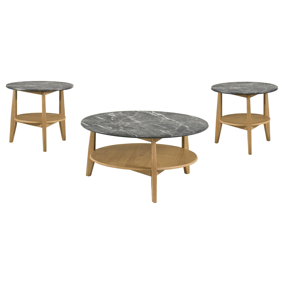 Bradley Round SmartTop Coffee & End Table with Shelf - 3pcs- Coffee Table + 2 End Tables